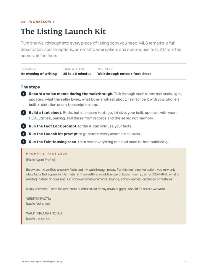 Page 5 of The AI-Assisted Agent: Workflow 1, The Listing Launch Kit